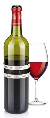 Jestli má víno správnou teplotu, ověříte za 30 sekund po navléknutí teploměru Uno vino na hrdlo láhve, cena 99 Kč,  www.tescoma.cz