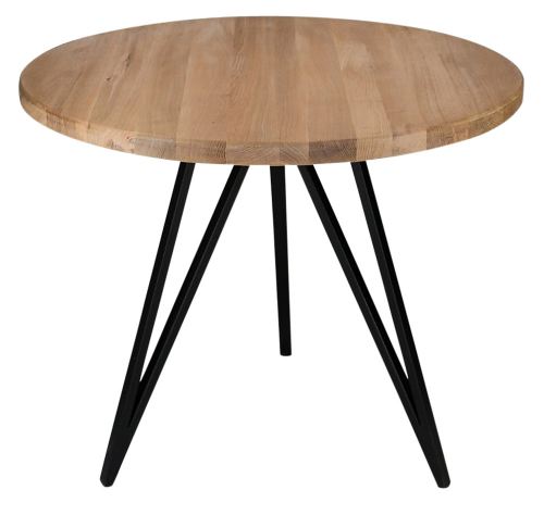 Kulatý jídelní stůl Mine Wood s dubovou deskou a podnožím z ocelových profilů,  76 x 95 cm, cena 13 349 Kč, www.benlemi.cz