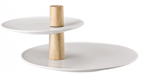 Otočné talíře má etažér Ono značky Thomas, design Kilian Schindler, porcelán/dřevo, 20/32 x 18 cm, cena 2 005 Kč, www.kulina.cz 