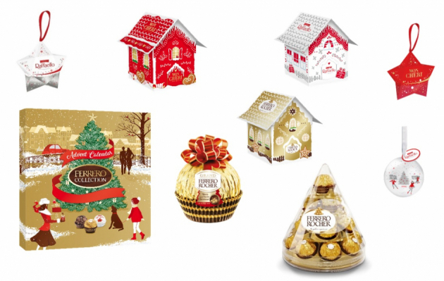 Sváteční čas se samozřejmě nesmí obejít bez elegantního adventního kalendáře Ferrero Collection a větviček ozdobených závěsnými hvězdičkami Ferrero Rocher, Mon Chéri a Raffaello. Stylové jsou také závěsné plechové koule s pralinkami Raffaello, Ferrero Rocher nebo Mon Chéri, které se hodí i přímo na stromeček. 