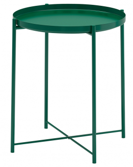 Lehký zelený stolek Gladom (IKEA) s odnímatelným podnosem, lakovaná ocel, výška 53 cm, O 45 cm, cena 499 Kč, www.ikea.cz 