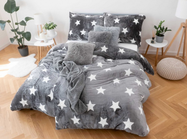 Povlečení mikroplyš Exclusive – Stars grey, materiál 100% polyester, www.mluzkoviny.cz