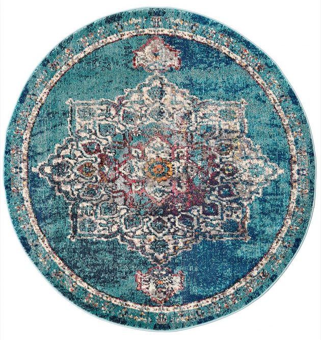 Strojně vázaný turecký koberec Balmoral Petrol, umělá vlna / bavlna, Ø 150 cm