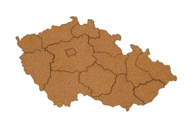 Samolepicí mapa Moje Česko z přírodního korku, 79 × 45 cm, tloušťka 4 mm, vyřezává česká chráněná dílna