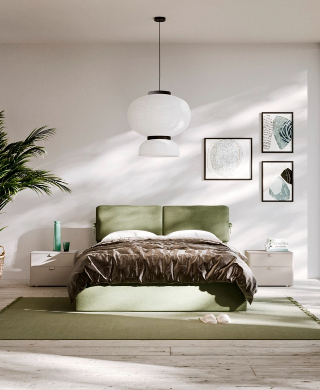 Čalouněná postel Lenox s možností využití úložného prostoru s výklopným mechanismem, dostupná v několika odstínech látek a ekokůží