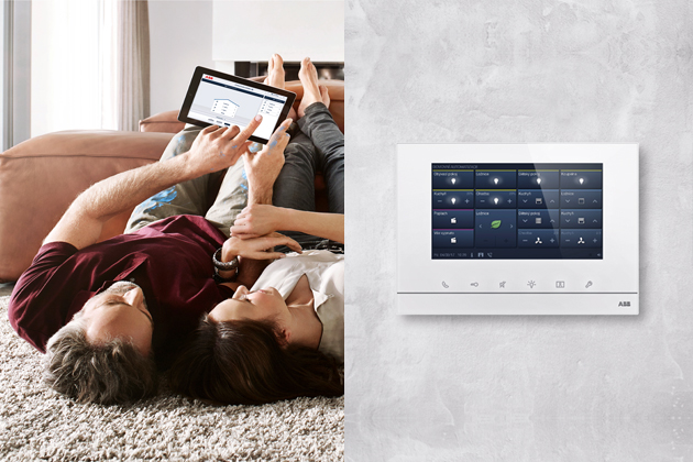 Osvětlení, vytápění, žaluzie, domovní telefon – vše lze ovládat tabletem, smartphonem či dotykovým panelem pomocí  ABB-free@home