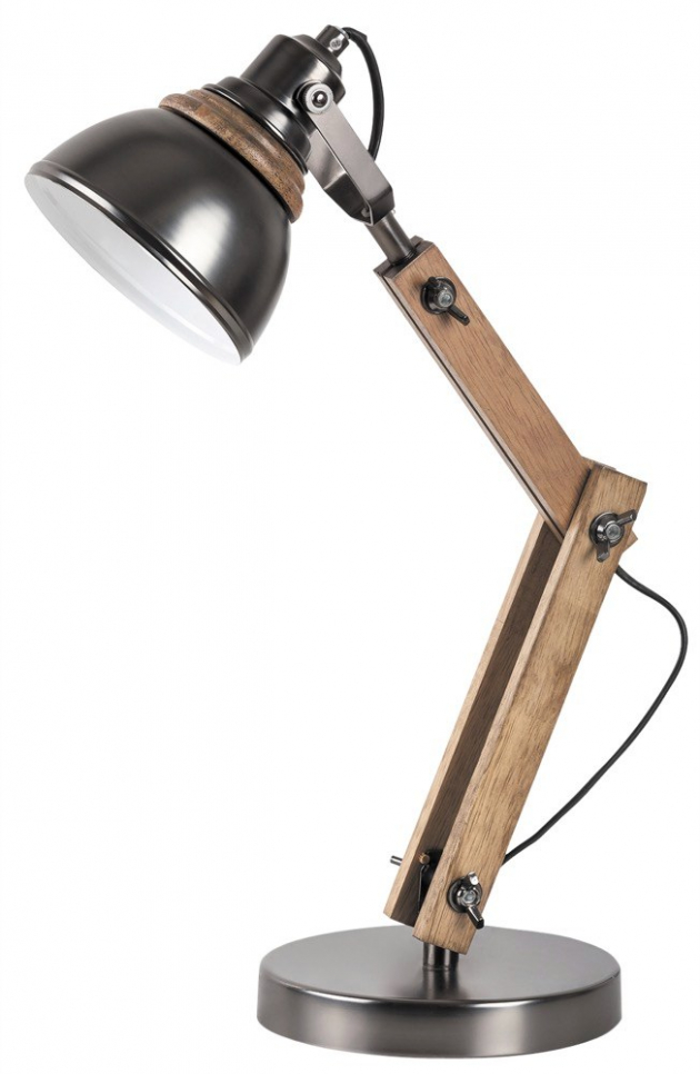 Nastavitelnou konstrukci má lampa Aksel (Rabalux), kombinuje bukové dřevo a kov, výška 47,5 cm