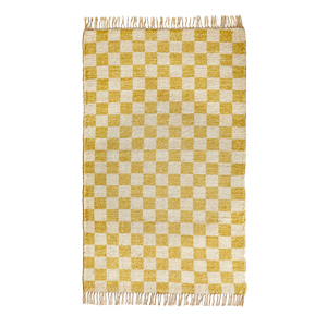 Bavlněný koberec s kostkovaným žakárovým vzorem a třásněmi, 150 × 200 cm, cena 3 999 Kč
