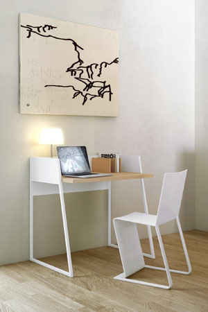 Malý psací stůl s policí Camille, dub, matná bílá, 90 × 60 cm, cena 7 249 Kč