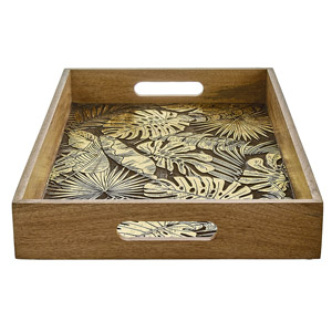 Vyřezávaný podnos z kolekce Golden Jungle, mangové dřevo, 51 × 32 cm, výška 6 cm, cena 999 Kč