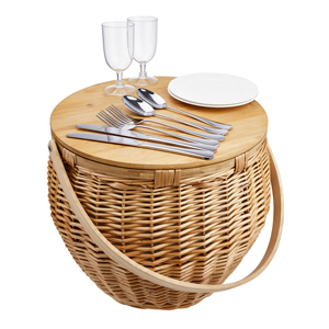Piknikový koš s termo vložkou, proutí, bavlna, polyester, 40 × 29 × 26/39 cm, cena 999 Kč