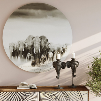 Skleněný obraz Elephant Walk, Ø 120 cm, cena 9 690 Kč