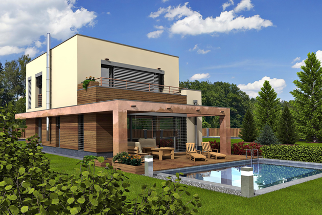 Rodinný pasivní dům MAPLE 20 s měrnou potřebou tepla na vytápění 17 kWh/m2 díky stavebnímu systému VELOX, zastavěná plocha 103,16 m2, cena stavebnice 1 349 500 Kč