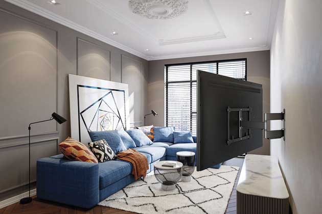 Výsuvný nástěnný držák naTV Vogel’s TVM 5445, plný pohyb až 180°, nosnost 35 kg, cena 6 790 Kč