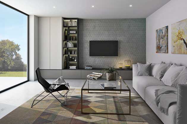 Nábytková TV sestava s fóliovanými dvířky T.classic v supermatných dekorech, cena dvířek od 32 798 Kč/m2