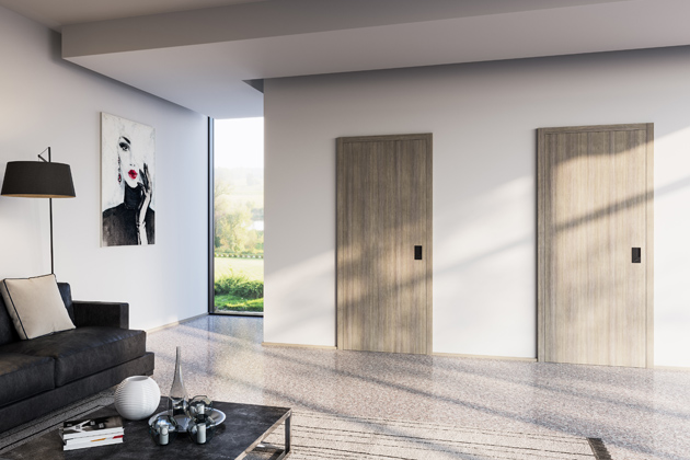 Dveře Klasik plné s povrchem CPL SOLO 3D - SKYLINE, posuvné dveře do pouzdra