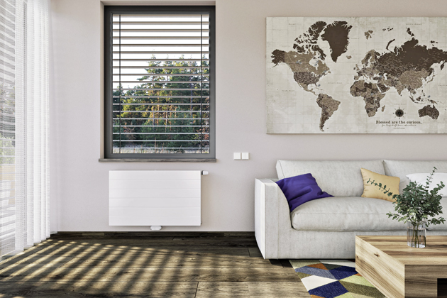 Deskový radiátor Radik Line VKM8 s hladkou čelní deskou s jemnými horizontálními prolisy, cena na dotaz