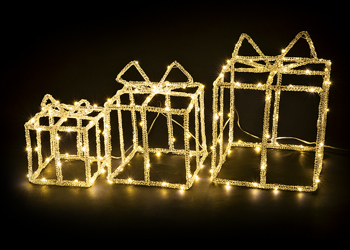 Třídílná sada svítících dárečků s LED žárovkami navodí krásnou vánoční atmosféru, cena 790 Kč