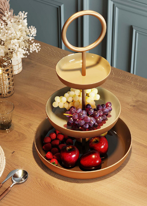 Etaž&eacute;r Happy Day, smaltovan&aacute; ocel, sklo a ocel potažen&aacute; mosaz&iacute;, cena 1 260 Kč