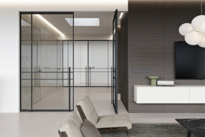 Otočné dveře DIVALINE, dvoukřídlé, čiré sklo, obklad EFEKTA s dýhou Latho