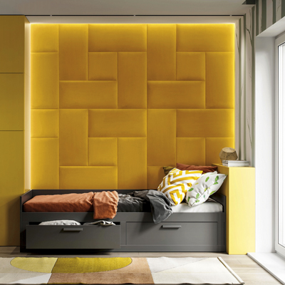 Čalouněn&eacute; n&aacute;stěnn&eacute; panely Velvet, z&aacute;kladn&iacute; 30 &times; 30 cm, MDF a polyuretan s hydrofobn&iacute; povrchovou &uacute;pravou,  cena od 169 Kč