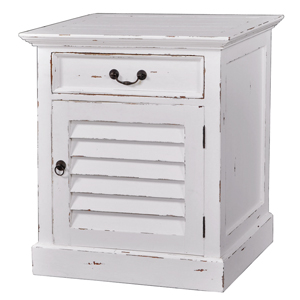 Nočn&iacute; stolek Shutter z&nbsp;mangov&eacute;ho dřeva s&nbsp;b&iacute;lou patinou, cena 7&nbsp;500&thinsp;Kč