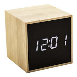 Bambusov&yacute; digit&aacute;ln&iacute; bud&iacute;k a teploměr s LED displejem Boolarm, cena 288 Kč