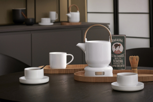 Čajová konvice z kolekce Coppa Yuki, porcelán, dřevo, nerez, objem 1 l, cena 1 275 Kč