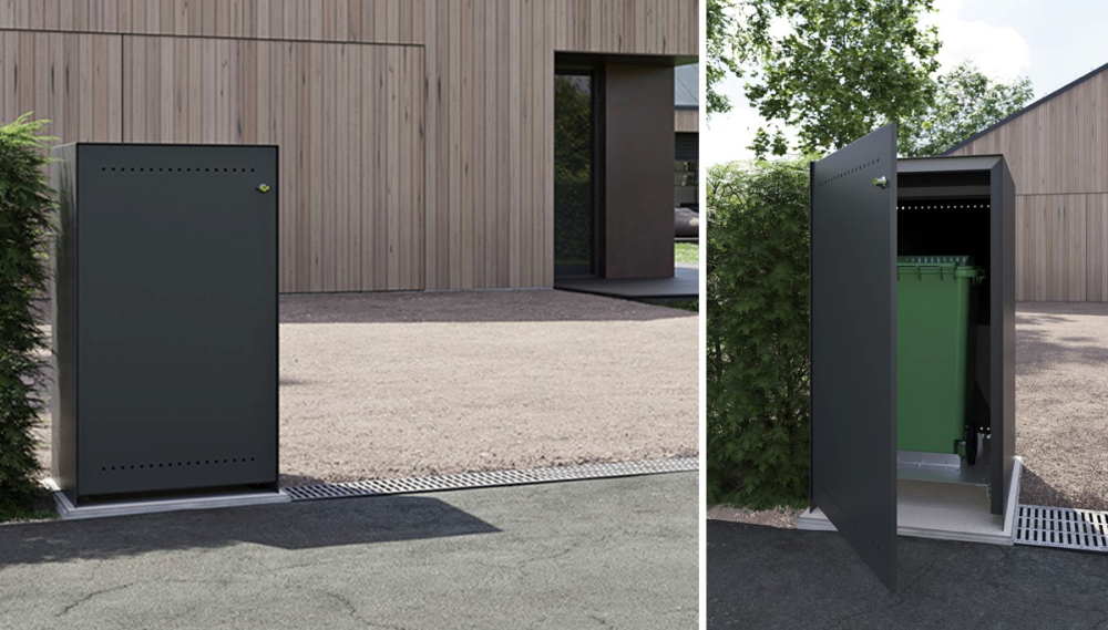 Detail modulu CLEANNY, kter&yacute; umožňuje, vedle praktick&eacute;ho a estetick&eacute;ho uložen&iacute; n&aacute;doby na odpad i jej&iacute; jednoduchou manipulaci.									