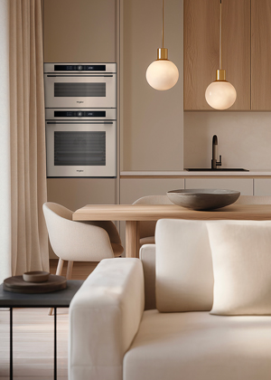 Světl&aacute; kuchyň, nerez spotřebiče