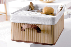 Úložný košík, 35 × 25 × 15 cm, polybavlna a bambus, cena 429 Kč