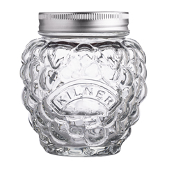 Ozdobn&aacute; skleněn&aacute; d&oacute;za ve tvaru jahody, objem 400 ml, cena 139 Kč