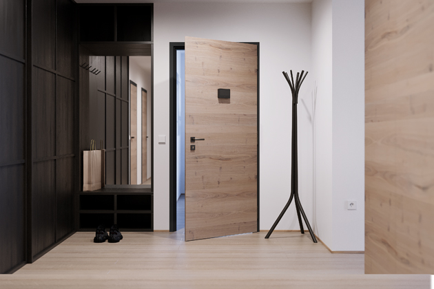 Dveře Golias RC3 v proveden&iacute; Tenga&nbsp;10, zvukov&yacute; &uacute;tlum 43 dB, odolnost proti pož&aacute;ru min. 30 minut, bezpečnostn&iacute; kov&aacute;n&iacute; M&amp;T, digit&aacute;ln&iacute; kuk&aacute;tko Eques VEIU S31, 