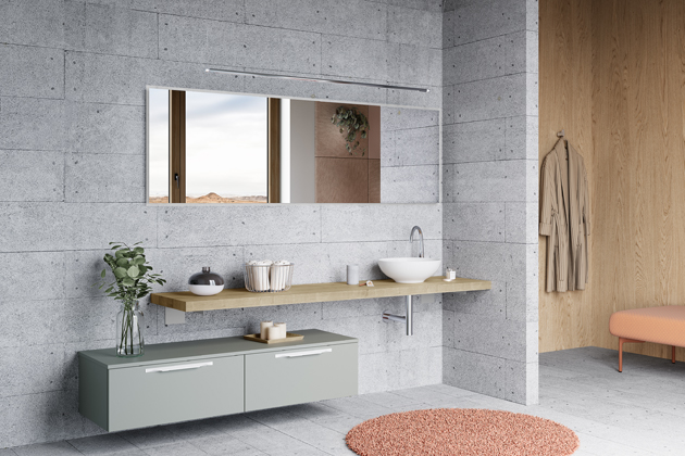 Umyvadlov&aacute; deska 200, umyvadlo Nikolo, odkl&aacute;dac&iacute; deska 140, 2&times;Doplnkova skř&iacute;ňka pod desku 70, zrcadlo NIGHT 200