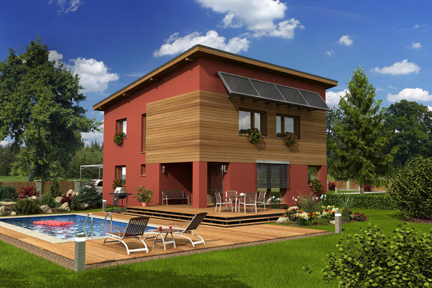 Dvoupodlažn&iacute; rodinn&yacute; dům Prima (Hoffmann), pasivn&iacute; stavba o&nbsp;zastavěn&eacute; plo&scaron;e 107,76 m2 a&nbsp;měrnou potřebou  tepla na&nbsp;vyt&aacute;pěn&iacute; 14,3 kWh/(m2.a)